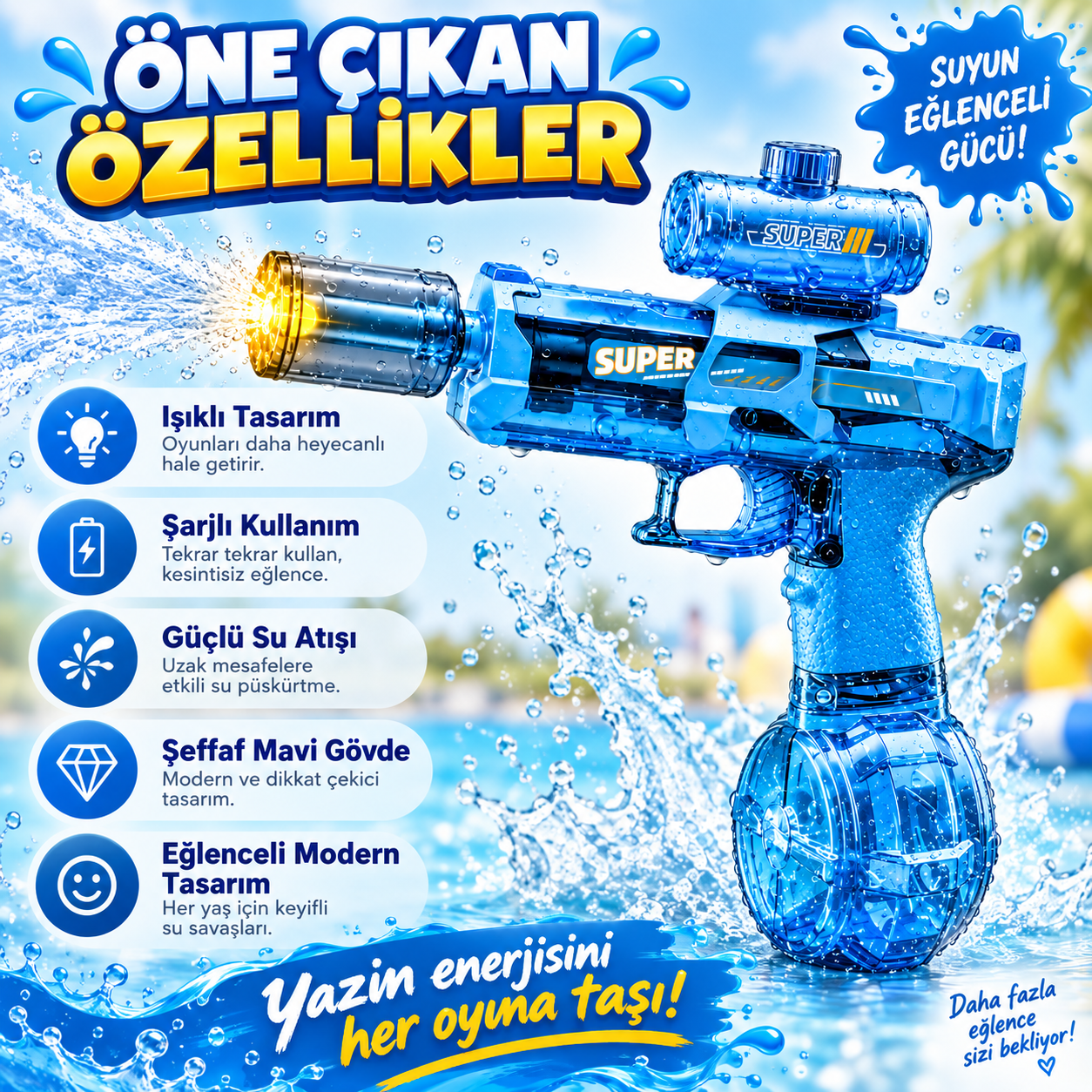 ışıklı sesli su tabancası